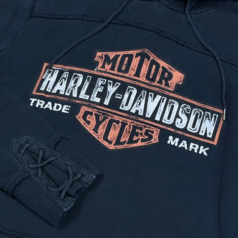 Sudadera con Capucha Harley Davidson De Colección Y2K Mujer Negra Mediana Pullover Sudadera Motociclista Foto 4 de 4