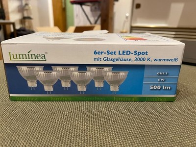 Luminea 6er-Set LED-Glas-Spot, GU5.3, 6W, 500lm, 3000K, warmweiß