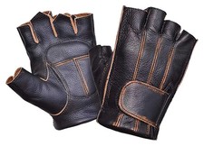 UNIK Men's Gel Palm Cowhide Leather Fingerless Gloves - Distressed Brown