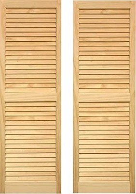 LTL Home Products AM-SHL47 Exterior Solid Wood Louvered Window Shutters, Unfinis