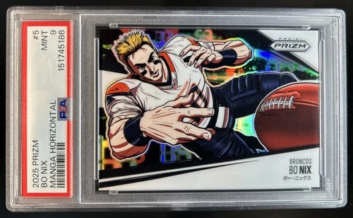 2025 Panini Prizm Bo Nix Manga - Horizontal SSP #5 Broncos PSA 9