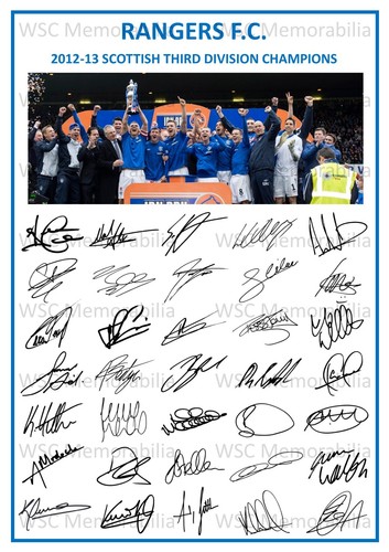 12860. 2012-13 Glasgow Rangers Signed Team Photo Sheet PRINTED AUTOS A4 D3 Win