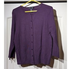 Cable  Gauge Purple 3/4 Sleeve Cardigan Ribbed Hem Sweater Womens Sz XL