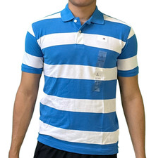Tommy Hilfiger Striped Polo Shirt Blue White Youth Size L 12-14