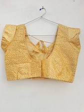 Gold Silk Sequin Blouse Puff Sleeve Saree Top Back Tie Ethnic Choli