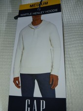 NEW  GAP Men's Waffle Henley Hoodie Pullovers Cream- Medium