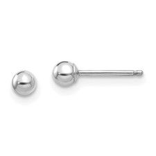 14k White Gold 3mm Polished Ball Silicone Push Back Stud Earrings