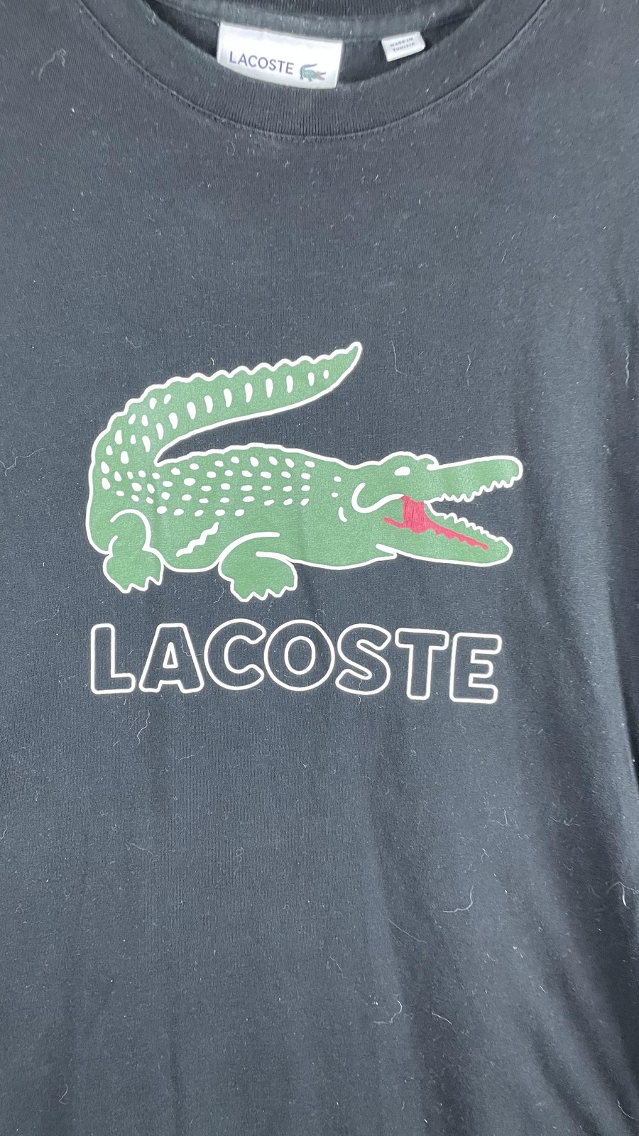 Lacoste Shirt Mens XL Black Regular Fit Big Croc Logo Graphic Tee Crewneck thumbnail 2