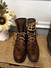 Justin L575 Lace Up Kiltie Roper Boots Women s 7.5 B Brown Leather Made USA