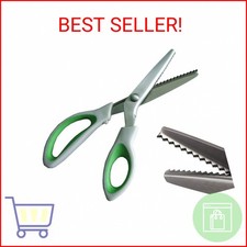 JISTL Green Pinking Shears Comfort Grips Crafts Zig Zag Cut Sewing Scissors,Prof