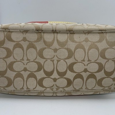 Coach Signature C Jacquard Tan Patchwork Stripe Shoulder Bag