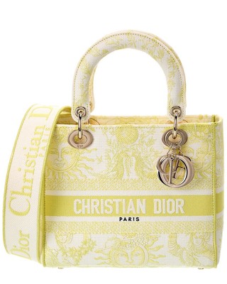 Dior Lady D-Lite Medium Canvas Tote Women's Yellow