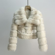 New Luxury Women's Fox Fur Short Jacket Lapel Collar Genuine Fox Fur Warm Jacket