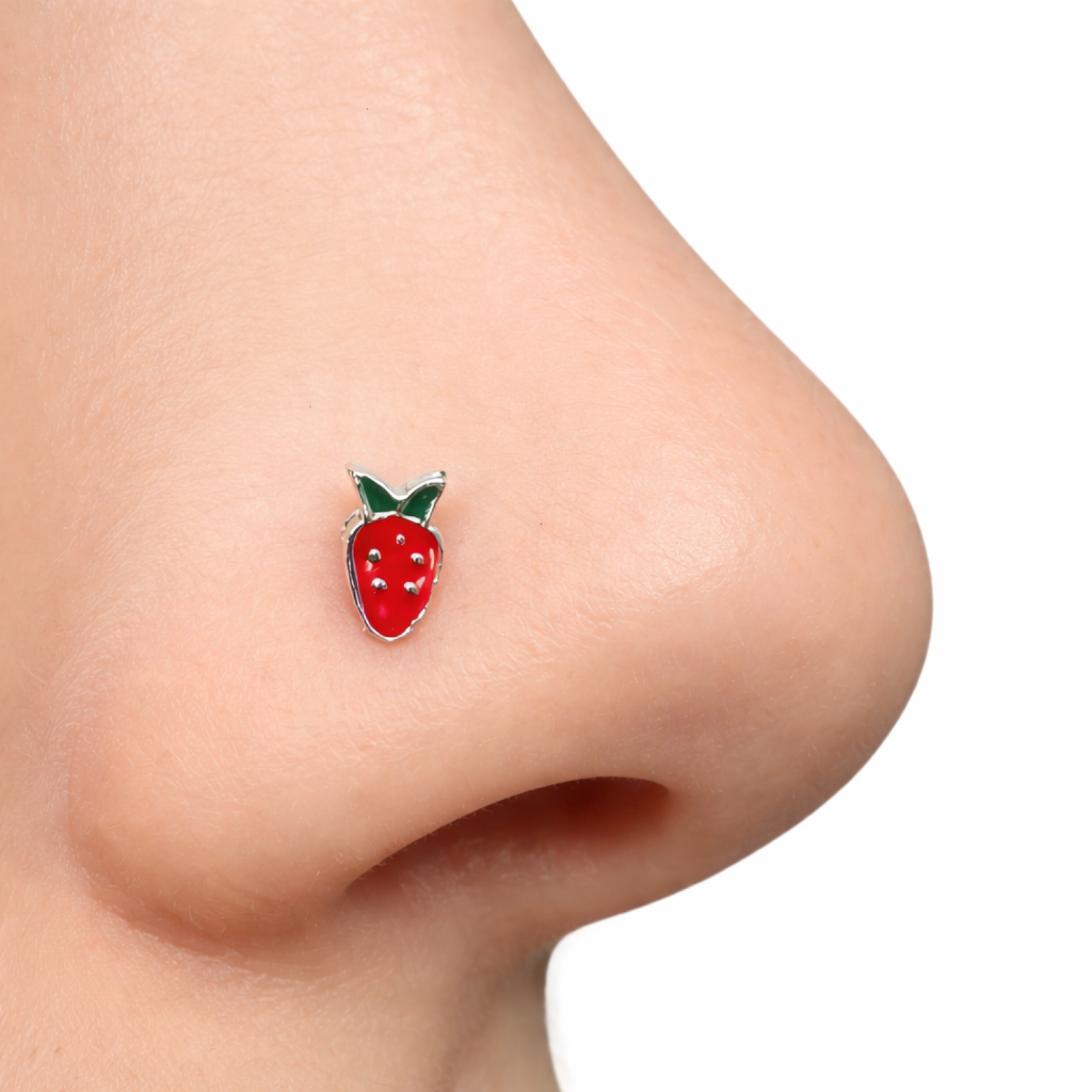 Nose Stud Strawberry Enamel Stud 925 Sterling Silver L Bendable Body Jewellery