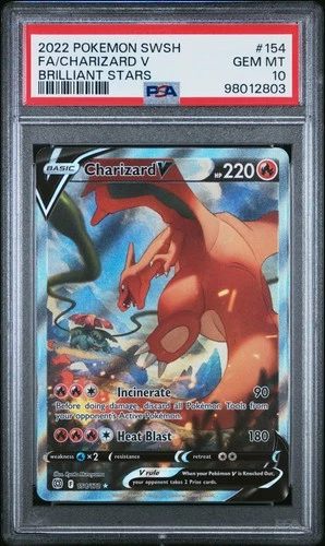 2022 POKEMON SWORD & SHIELD BRILLIANT STARS #154 FULL ART/CHARIZARD V PSA 10