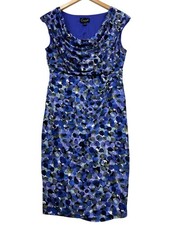 Womens Sleeveless Stretchy Classic Cowl Neck Sheath Dress Size 12 Blue Geo