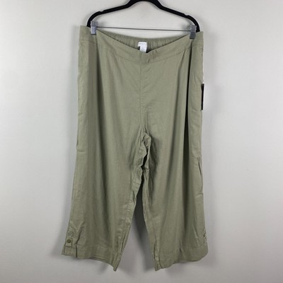 Martha Stewart Linen Blend WidE Leg Cropped Pull On Pants Size 1X Seagrass Green