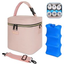 Mancro Pink Breastmilk Cooler Bag with Ice Pack, Fits 6 Baby Bottles Up to 9 Oz