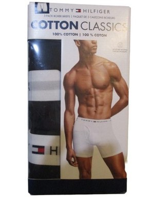 3 PACK TOMMY HILFIGER SIZE XXL 2XL BLACK WHITE 100% COTTON KNIT BOXER BRIEFS