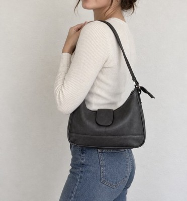 John Lewis Damen Ledertasche Schultertasche Grau/Schwarz Neu