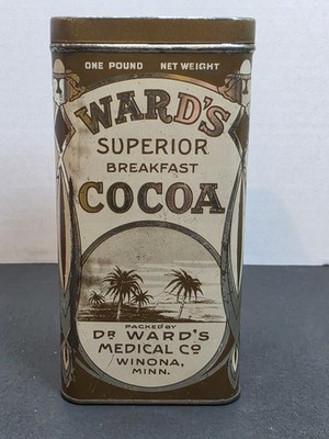  Vintage Ward's Superior Breakfast Cocoa Tin 1lb Art Nouveau Dr Ward Medical Co