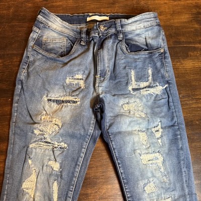 KDNK 1141411 Distressed Men's 32 Slim Stretch Jeans Light Wash Blue 5-Pocket