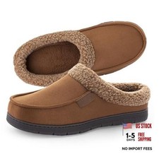 Men's Indoor Outdoor Slippers, Memory Foam Moccasin Clog House 9-10 Chestnut