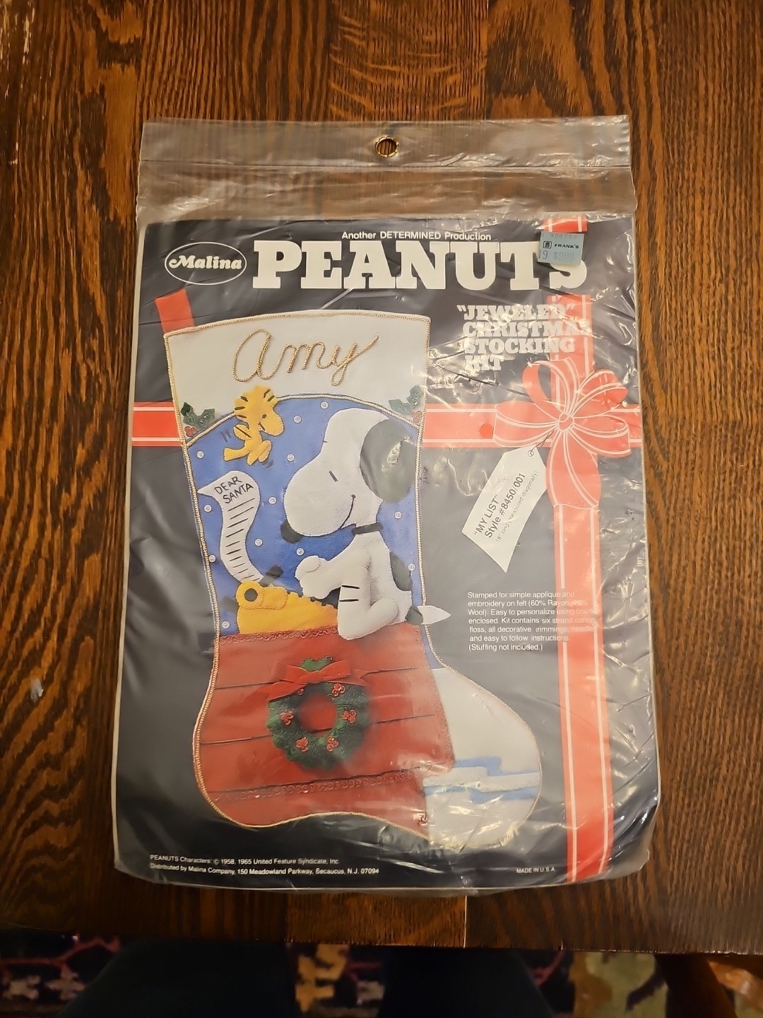 Peanuts Jeweled Christmas Stocking Craft Sewing Kit Malina #8450 Snoopy