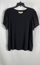Blusa para mujer Michael Kors negra de encaje manga corta nueva con etiquetas talla XL