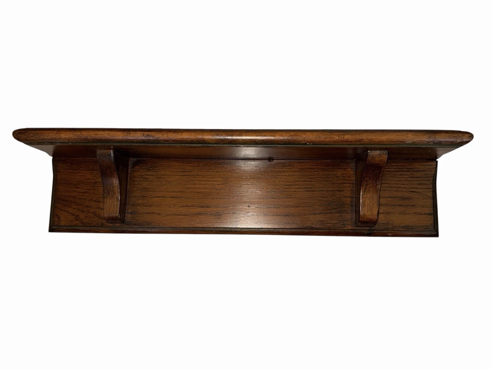 Vintage Wooden Wall Shelf Plate Groove Display Ledge Oak Tone 20” Farmhouse