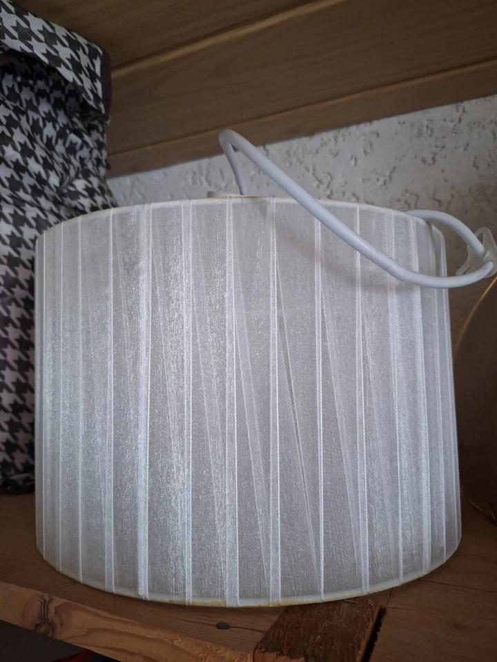 Hängelampe Kronleuchter mit Stoffschirm & Kristallanhängern Weiß Shabby Vintage - Bild 3 von 3