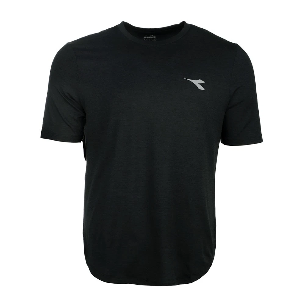 diadora Tech Run Crew Neck Short Sleeve Athletic T-Shirt Mens Black Casual Tops
