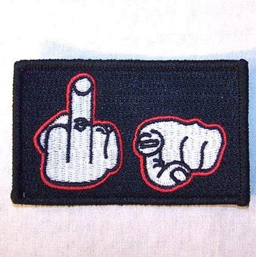 MIDDLE FINGER BLACK EMBROIDERED PATCH P451 iron on sew biker JACKET patches NEW