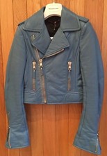 Balenciaga 2010 Denim Blue Leather Biker Jacket - Size 36, Cropped, Bnwt