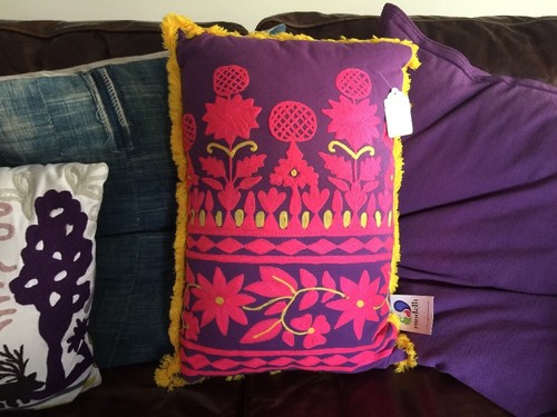 Vintage Mexican Style Embroidered Floral Fringe Pillow BOHO Anthro $75 - Picture 4 of 11