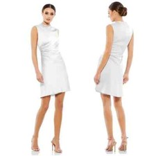 Mac Duggal Off White Crystal Neck Ruched Cocktail Dress Size 8 $238