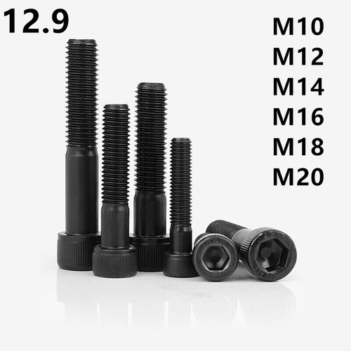 Schwarz 12,9 Stahl Sechskant Steckschlüssel Schrauben Kappe Kopfschrauben Teilgewinde M10 M12 M14-M20 - Bild 4 von 12