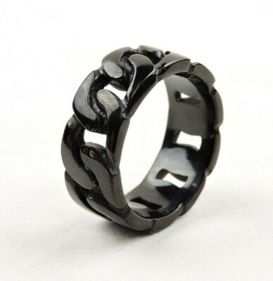 Stainless Steel Black IP Plated Link Band Ring - Free Gift Packaging