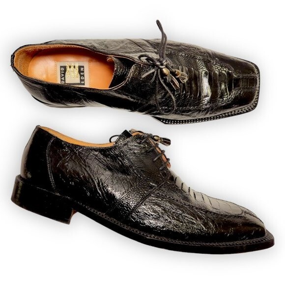 Vintage David Eden Men Handmade Ostrich Dress Shoes Square 