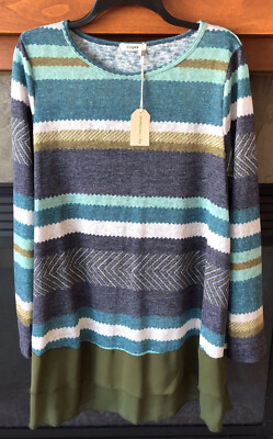 NWT Mixed Media Women s by Eloges Green/Gray Long Sleeve Sweater Dress Size XL