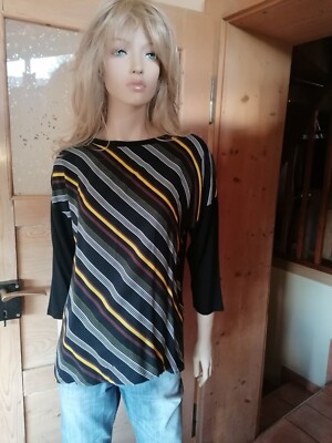SA.HARA blue VISKOSE Shirt 3/4 Arm schwarz gestreift Gr. M *NEU/Etikett*