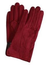 Women's Genuine Suede Leather Gloves, Red, Small.