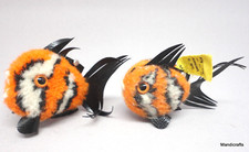 Steiff Woolen Coral Reef Fish x2 Orange 1960s 7cm 3in ID buttons Tag Nomotta Vtg