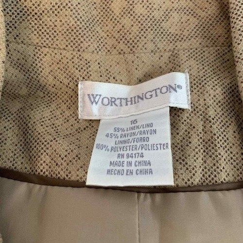 Worthington Jacket Blazer Womens 16 Beige Snake Print Linen Lightweight Buttons - Picture 5 of 8