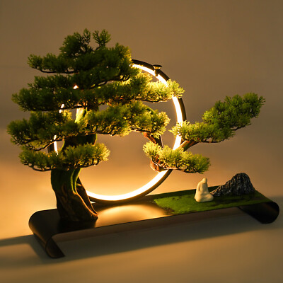 Realistic Simulation Bonsai Artificial Tree with LED Lamp Ring for Home USB 8W