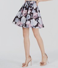 358 Sequin Hearts Women's Black Pink Floral-Print Short Pleated Flare Skirt 15