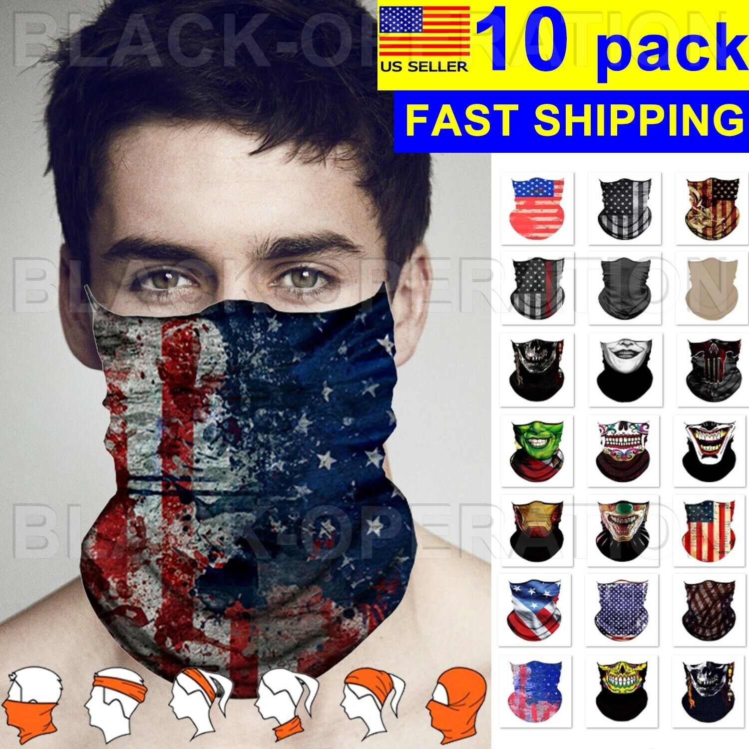 Neck Gaiter Balaclava Ski Fishing Bandana 10 Pack Wholesale Lot $9.95 $1 Each