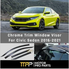 Fits Honda Civic 2016-2021 Chrome Trim Side Window Visors Rain Shade Deflectors