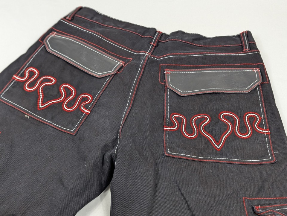 Red Ape Cargo Pants Baggy Mens Size 40x30 Black Red Rave Skate Hip Hop