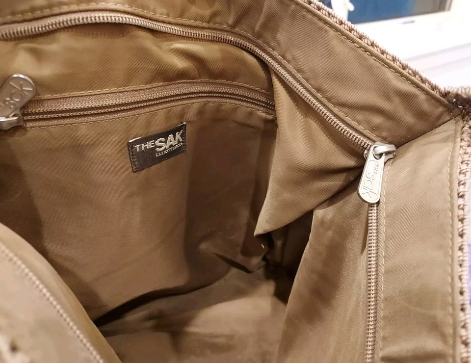 THE SAK Crochet Tejido Cremallera Bolso de Hombro Cartera Mensajero Beige Bandolera, Lucc Foto 4 de 4